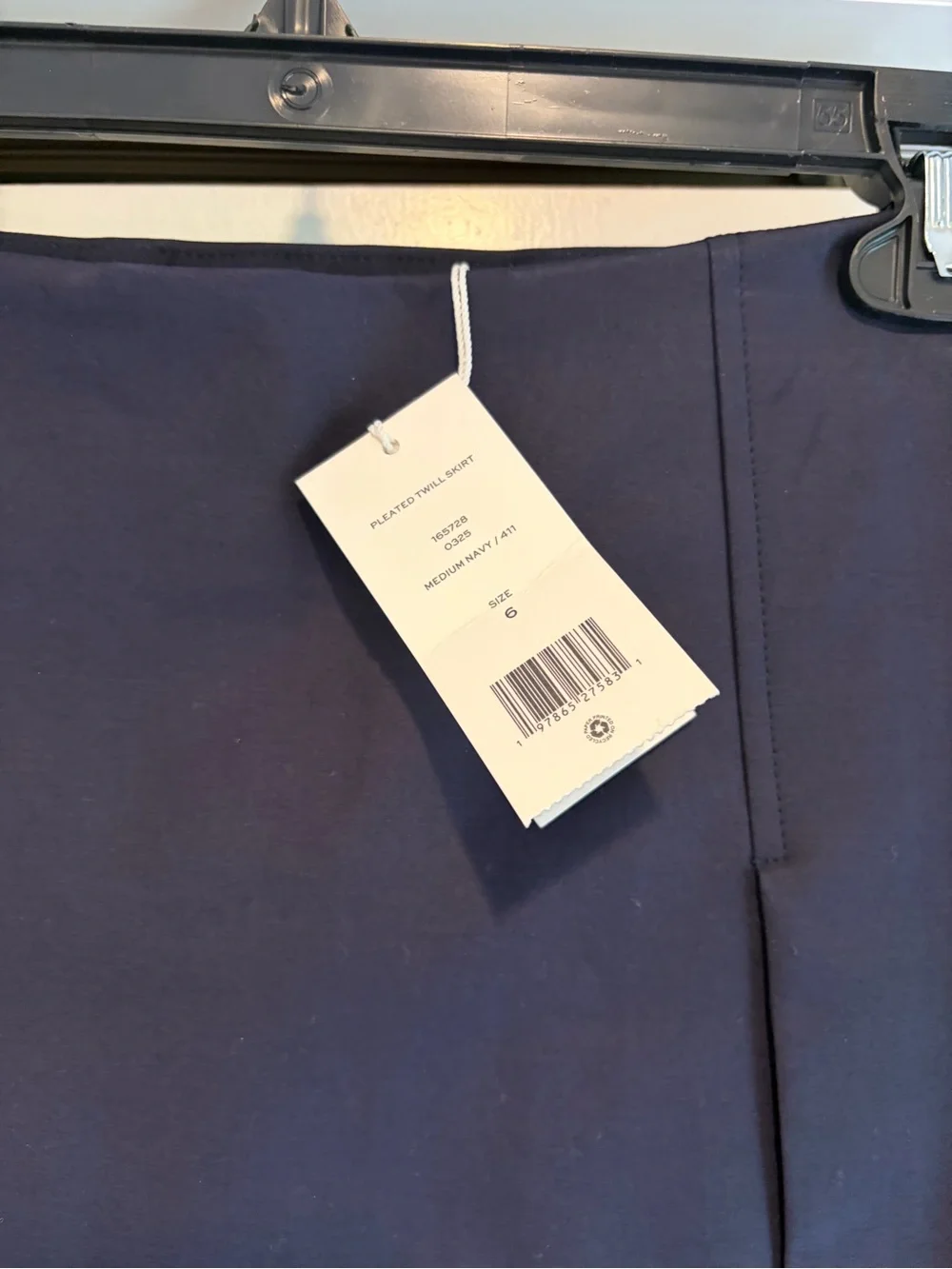 TORY BURCH NAVY COTTON TWILL PLEATED SKIRT